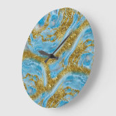 Blauwe Waterverf marmer en goudolie Grote Klok (Hoek)