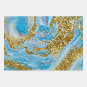 Blauwe Waterverf marmer en goudolie Inpakpapier Vel (Voorkant 3)