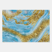 Blauwe Waterverf marmer en goudolie Inpakpapier Vel (Voorkant)