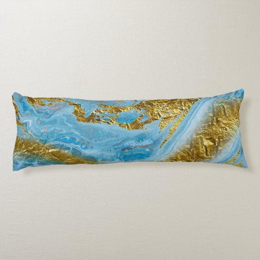 Blauwe Waterverf marmer en goudolie Lichaamskussen (Achterkant)