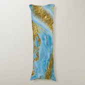 Blauwe Waterverf marmer en goudolie Lichaamskussen (Voorkant Verticaal)