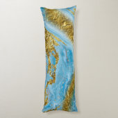 Blauwe Waterverf marmer en goudolie Lichaamskussen (Achterkant (Verticaal))
