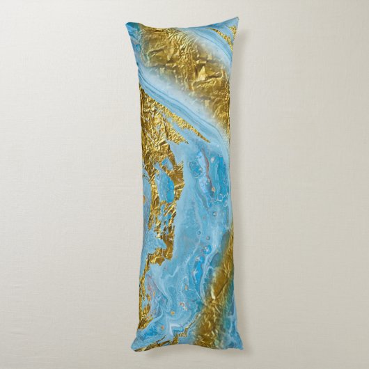 Blauwe Waterverf marmer en goudolie Lichaamskussen (Achterkant (Verticaal))