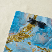 Blauwe Waterverf marmer en goudolie Strandlaken (In situ)