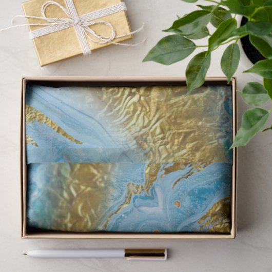 Blauwe Waterverf marmer en goudolie Tissuepapier (Geschenk)