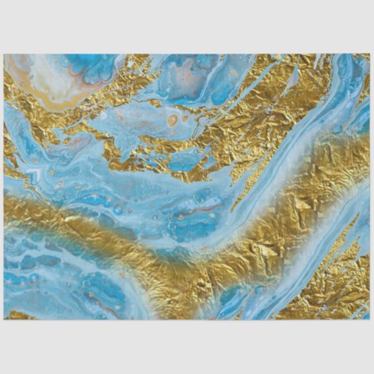 Blauwe Waterverf marmer en goudolie Tissuepapier (Voorkant)