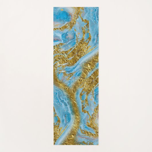 Blauwe Waterverf marmer en goudolie Yogamat (Voorkant)