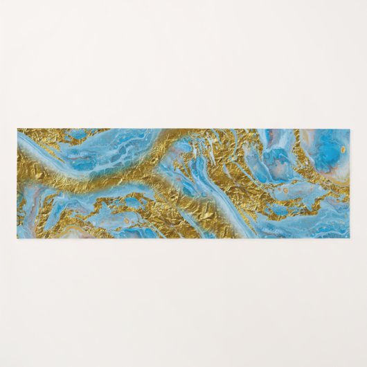 Blauwe Waterverf marmer en goudolie Yogamat (Voorkant (horizontaal))