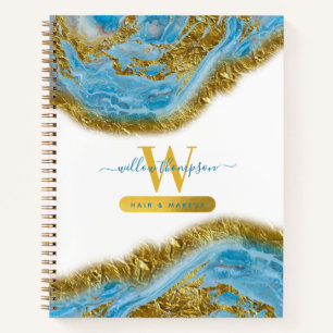Blauwe Waterverf marmer & Gold Foil Hair & Makeup Notitieboek