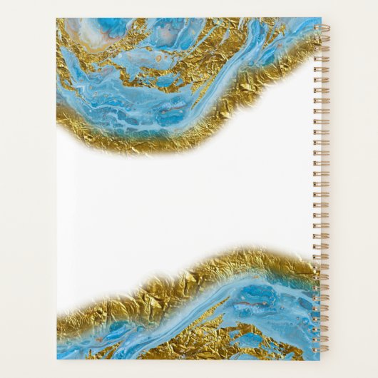 Blauwe Waterverf marmer & Gold Foil Hair & Makeup Planner (Achterkant)