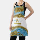 Blauwe Waterverf marmer & Gold Foil Hair & Makeup Schort (Insitu)