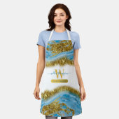 Blauwe Waterverf marmer & Gold Foil Hair & Makeup Schort (Gedragen)