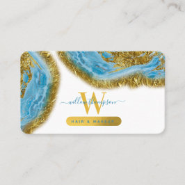 Blauwe Waterverf marmer & Gold Foil Hair & Makeup Visitekaartje