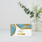 Blauwe Waterverf marmer & Gold Foil Hair & Makeup Visitekaartje (Staand voorkant)