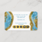 Blauwe Waterverf marmer & Gold Foil Hair & Makeup Visitekaartje (Achterkant)
