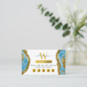 Blauwe Waterverf marmer & Gold Foil Loyalty Kaart Visitekaartje (Staand voorkant)