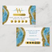 Blauwe Waterverf marmer & Gold Foil Loyalty Kaart Visitekaartje (Voorkant / Achterkant)
