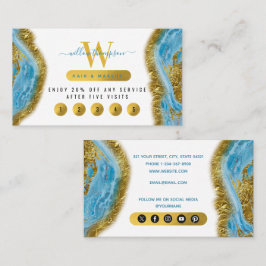 Blauwe Waterverf marmer & Gold Foil Loyalty Kaart Visitekaartje