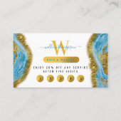 Blauwe Waterverf marmer & Gold Foil Loyalty Kaart Visitekaartje (Voorkant)