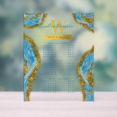 Blauwe Waterverf marmer & Gold Hair & Makeup Price Acryl Bord (Neutraal)