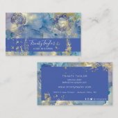 Blauwe Waterverf Marmer Inkt & Gold Foil Visitekaartje (Voorkant / Achterkant)