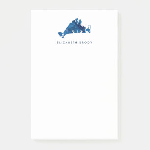 Blauwe Waterverf Marthas Vineyard Kaart Monogram Post-it® Notes