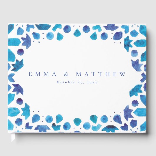 Blauwe Waterverf mediterrane Tegel Gastenboek (Voorkant)