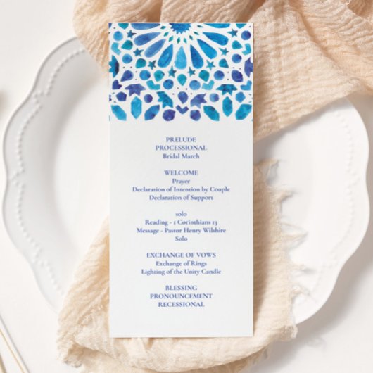 Blauwe Waterverf Meditteranean Tegel Pattern Programmakaart