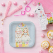 Blauwe Waterverf Meisje 1e. communie Papieren Bordje (Feest)