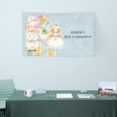 Blauwe Waterverf Meisje 1e. communie Spandoek (Beurs)