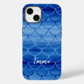Blauwe Waterverf Mermaid Scale Patroon Aangepaste Case-Mate iPhone Case (Achterkant)