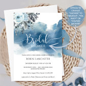 Blauwe Waterverf met Bloemen Vrijgezellenfeest/Bru Kaart