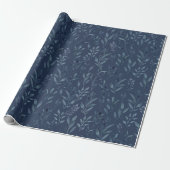 Blauwe Waterverf met botanische bladeren Cadeaupapier (Uitgerold)