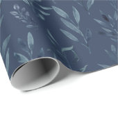 Blauwe Waterverf met botanische bladeren Cadeaupapier (Rol Hoek)