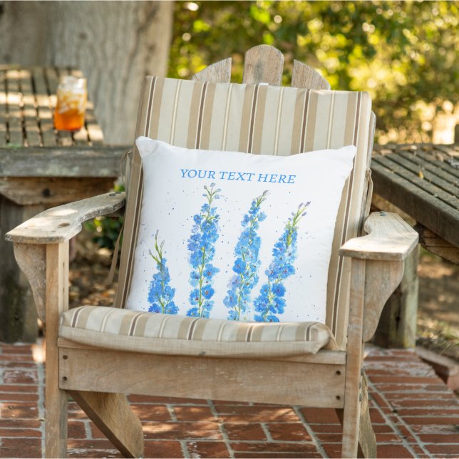 Blauwe waterverf met delfinium florale suspensie buitenkussen (Stoel)