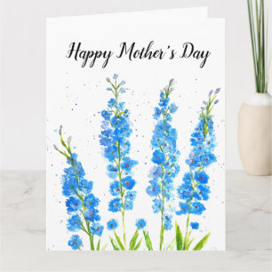 Blauwe waterverf met delfinium florale suspensie kaart