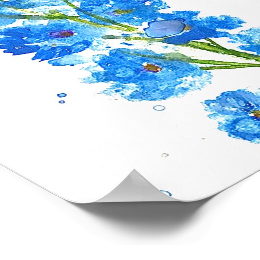 Blauwe waterverf met delfinium florale suspensie poster (Hoek)