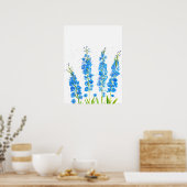 Blauwe waterverf met delfinium florale suspensie poster (Keuken)