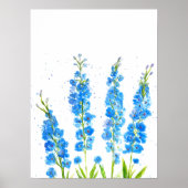 Blauwe waterverf met delfinium florale suspensie poster (Voorkant)