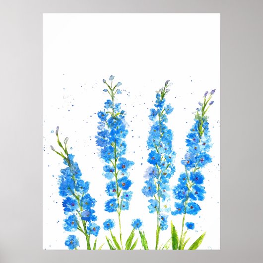 Blauwe waterverf met delfinium florale suspensie poster (Voorkant)