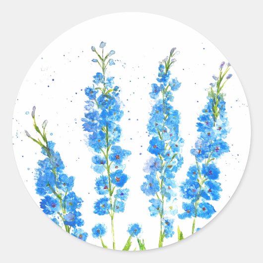 Blauwe waterverf met delfinium florale suspensie ronde sticker (Voorkant)