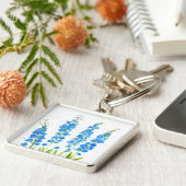 Blauwe waterverf met delfinium florale suspensie sleutelhanger (Zijkant)