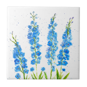 Blauwe waterverf met delfinium florale suspensie tegeltje