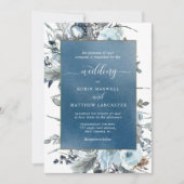 Blauwe Waterverf met Elegant Blue Floral Wedding Kaart (Voorkant)