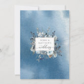 Blauwe Waterverf met Elegant Blue Floral Wedding Kaart (Achterkant)