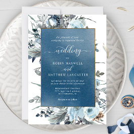 Blauwe Waterverf met Elegant Blue Floral Wedding Kaart