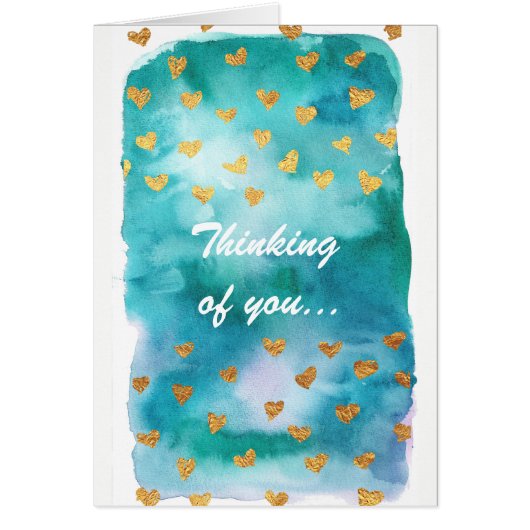 Blauwe Waterverf, met gouden harten. (Voorkant)