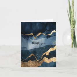 Blauwe waterverf met goudkleurige vlekken bedankkaart