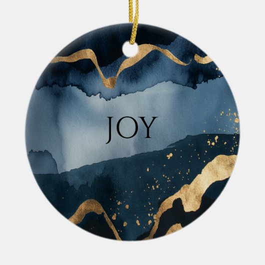 Blauwe waterverf met goudkleurige vlekken keramisch ornament (Voorkant)