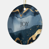 Blauwe waterverf met goudkleurige vlekken keramisch ornament (Links)